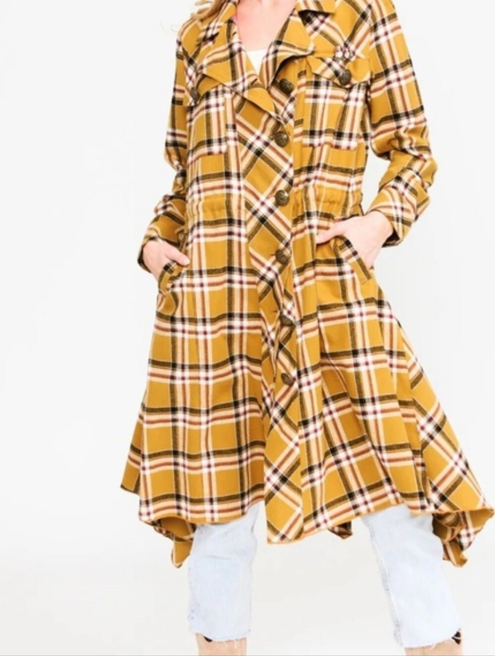 ARATTA Plaid Mustard Yellow Trench Coat - Women's Plaid Jacket XS NWT
